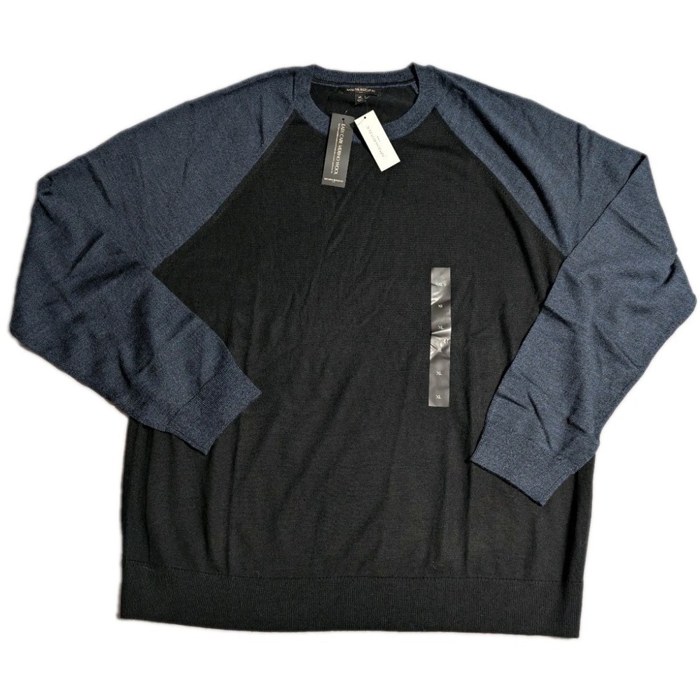 Banana Republic Mens XL Merino Wool Sweater Blue Black Raglan Crew Neck NWT